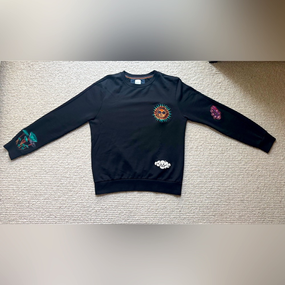 Paul Smith Embroidered Patchwork Crewneck Sweatshirt – Black – Size Small